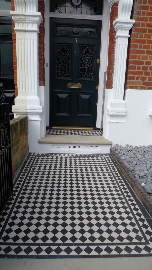 black and white victorian mosaic tile path clapham london