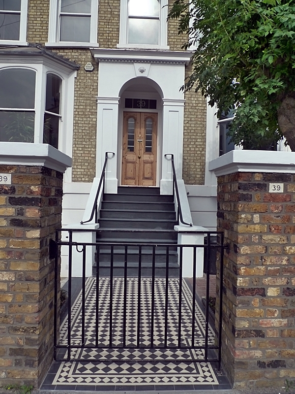 victorian black and white mosaic tile path with slate steps wimbledon london