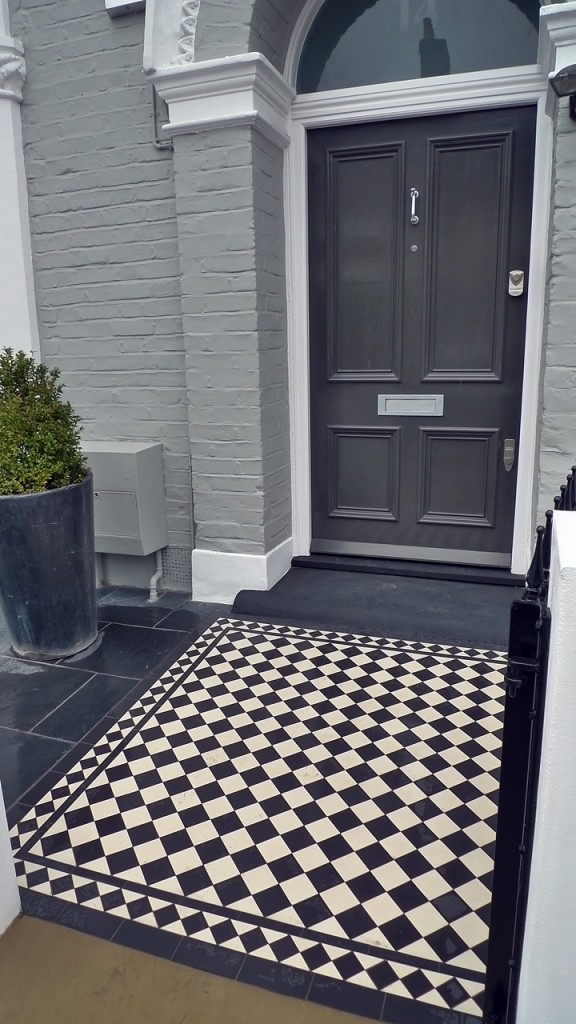 victorian front garden design london black and white victorian mosaic tile path
