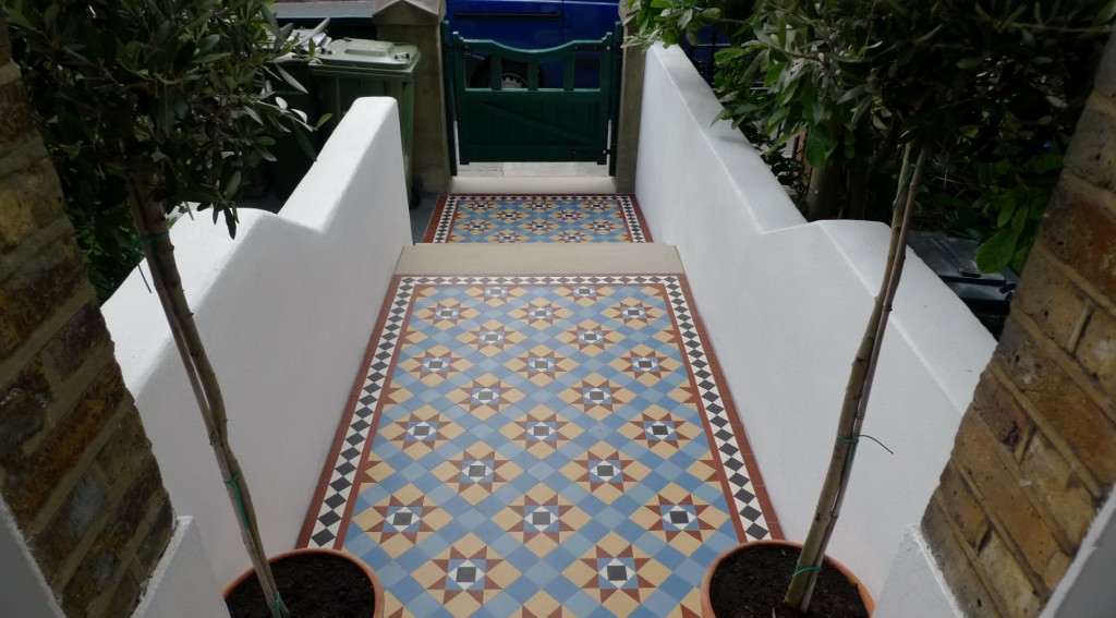 victorian mosaic garden tile path yorkstone steps black heath greenwich london# (24)