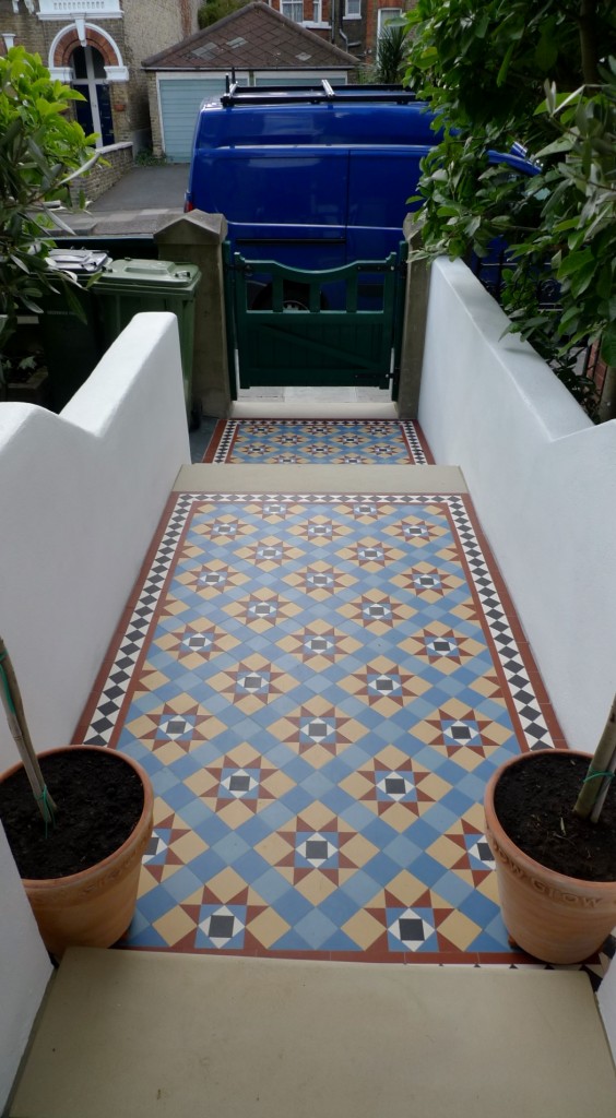 victorian mosaic garden tile path yorkstone steps black heath greenwich london# (25)