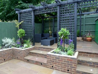 Garden walls pergola paving steps planting design designer Streatham ...