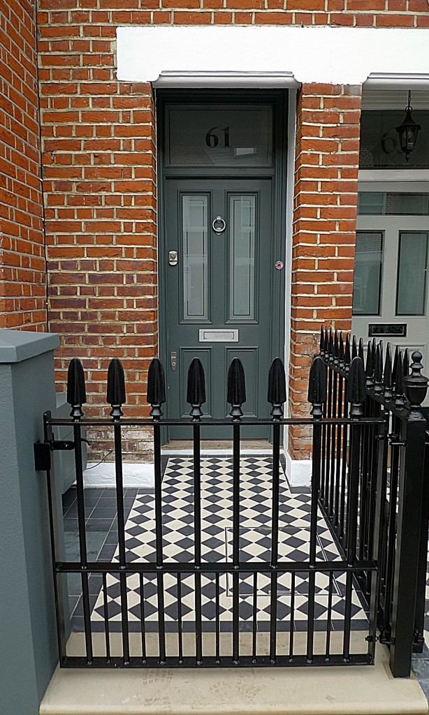 Grey colour scheme walls iron Balham formal front garden London Battersea Clapham