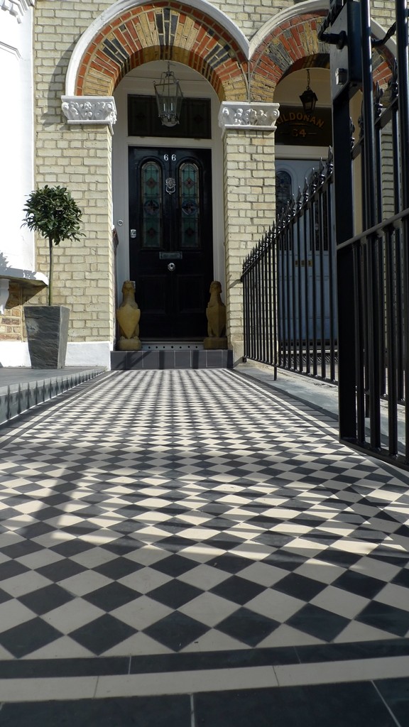 balham landscaping london black and white victorian mosaic tile path London Garden Design