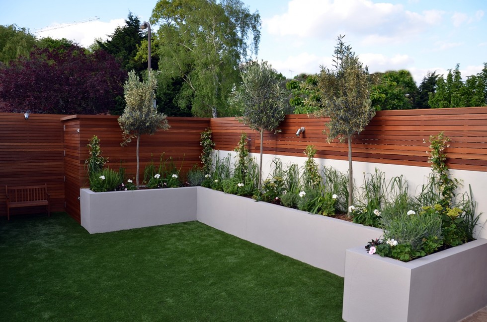 Artificial grass hardwood raised bed fake easi travertine paving London