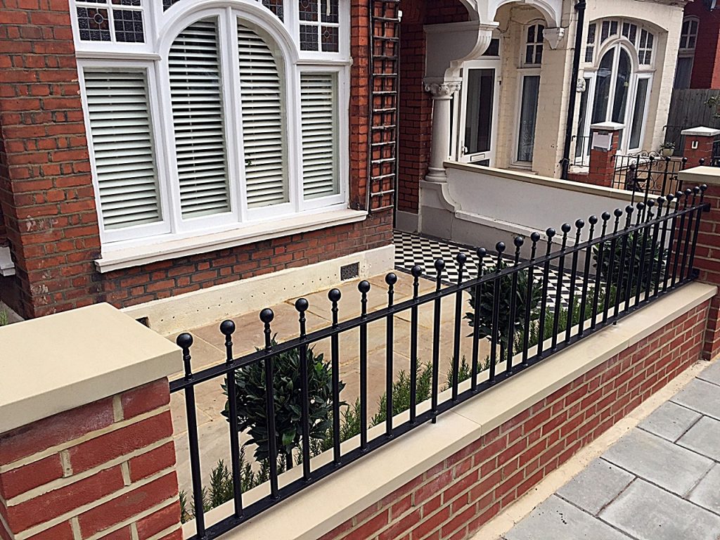 Front Garden Company red brick wall metal rails cap coping planting London Clapham Fulham Chelsea Kensington