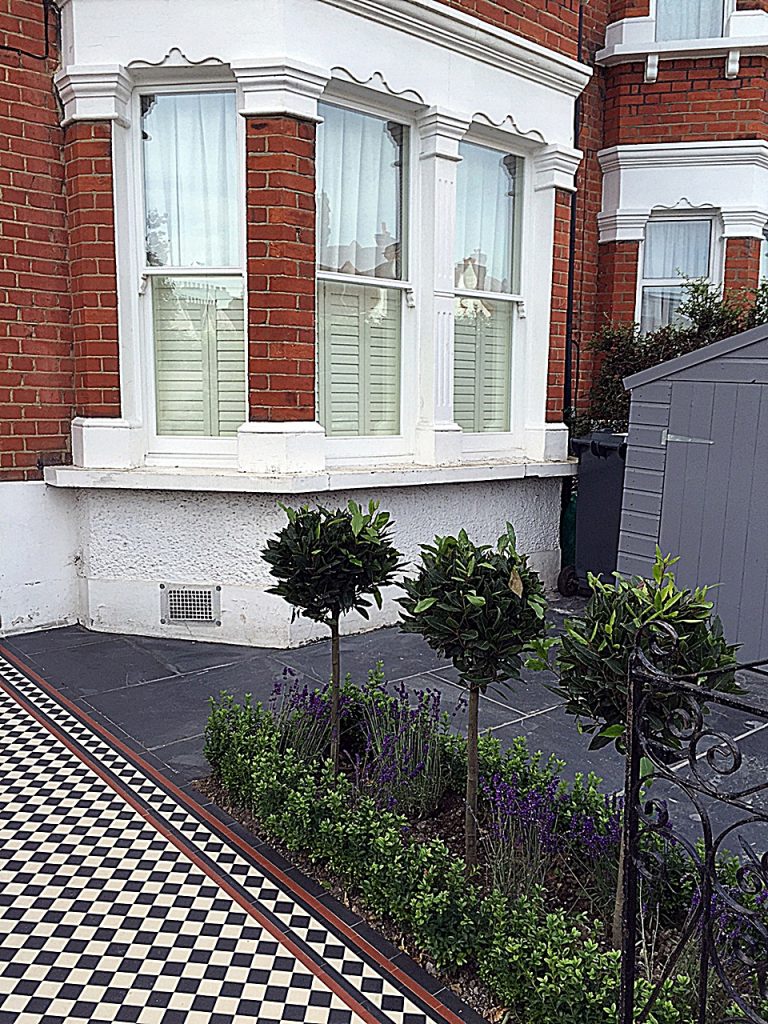 Slate paving path tile metal gate rails bespoke storage planting London Streatham Balham Clapham