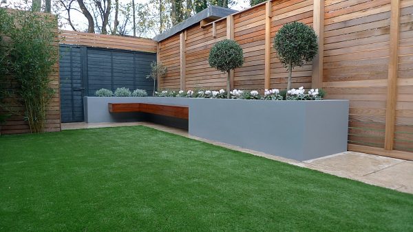 modern garden design small london cedar screen grey raised bed ...