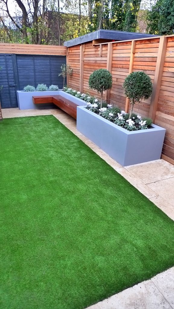 modern garden design small london cedar screen grey raised bed ...